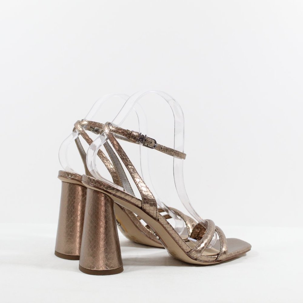 Sam Edelman Kia Patent Heel Ankle Strap Sandals - Pewter/Boametallic - Picture 2 of 5